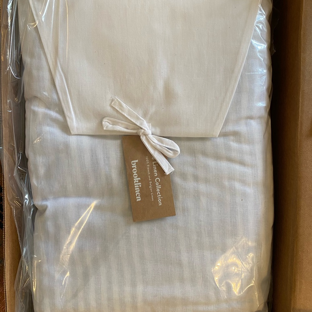 Brooklinen chambray stripe fitted linen sheet Queen